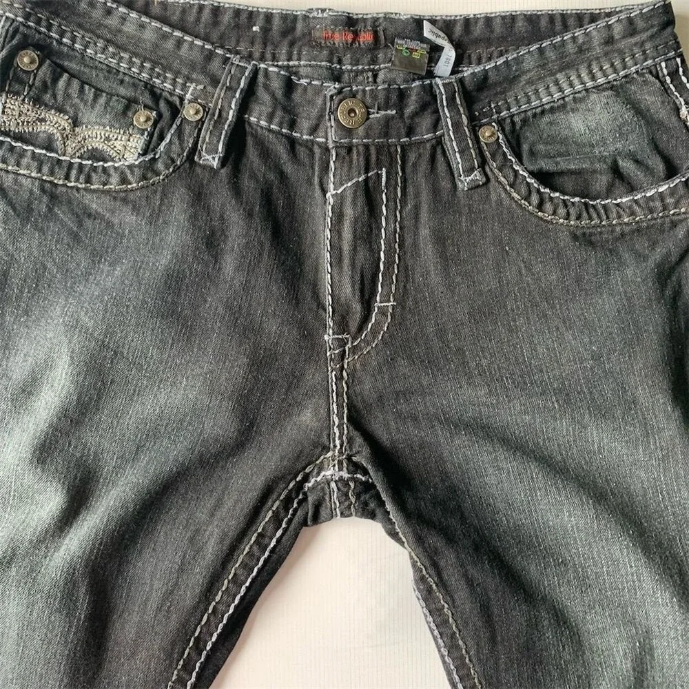 True Religion Men's Straight Jeans Black Size 36 Triple Stitching